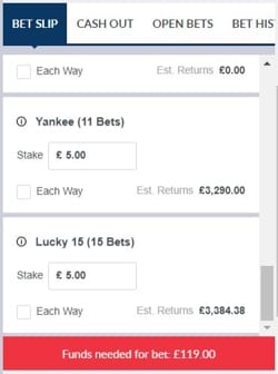 Horse Racing Cover Bets Yankee Lucky 15
