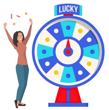 Happy woman at the lottery wheel