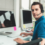 Business people using headset